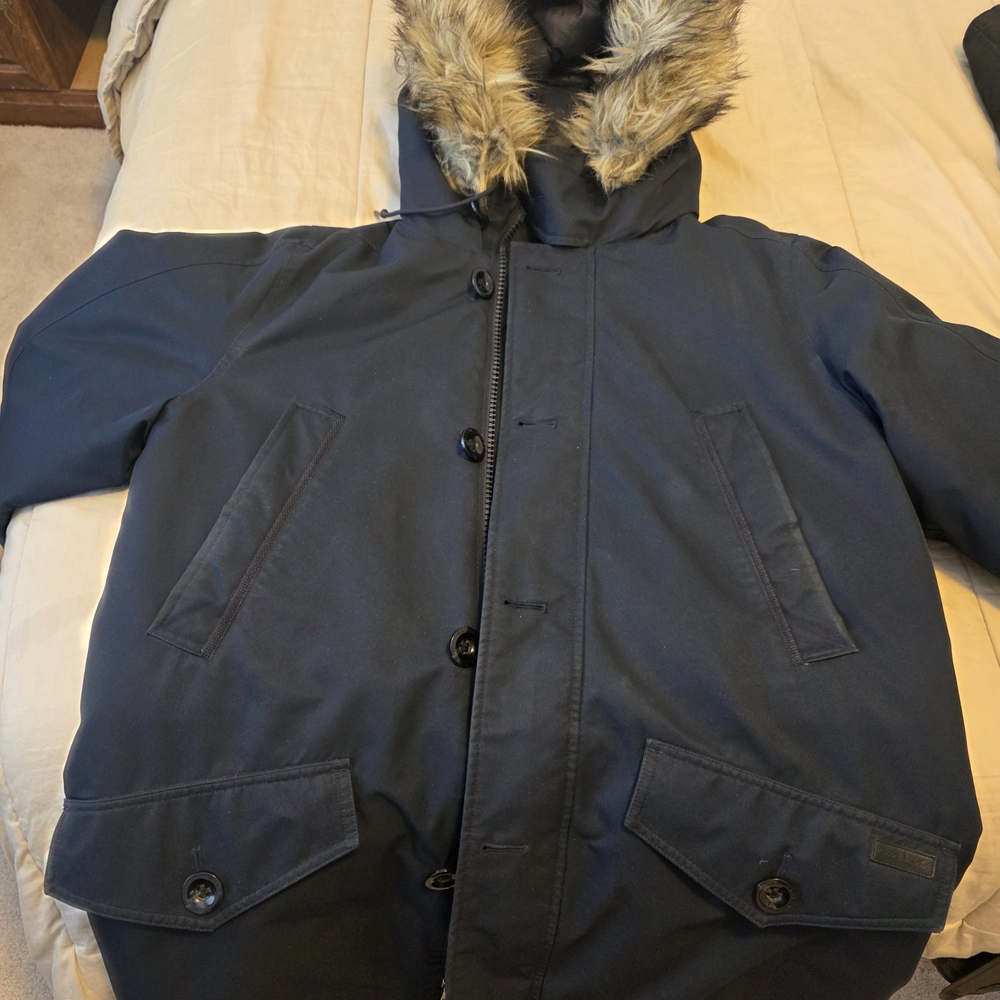 Ralph Lauren Navy Hooded Parka with Faux Fur Trim